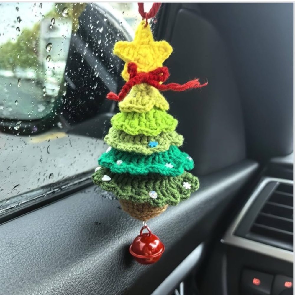 Crochet Handmade Christmas Tree Ornament or Bag Charm with Star